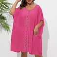 thumbnail image 2 of Beach Cover Ups for Women Top - Soft Crochet Knit Batwing Sleeve Boho Dresses Hollow Out Summer Swimwear Cover Up Hot Pink, One Size, 2 of 7