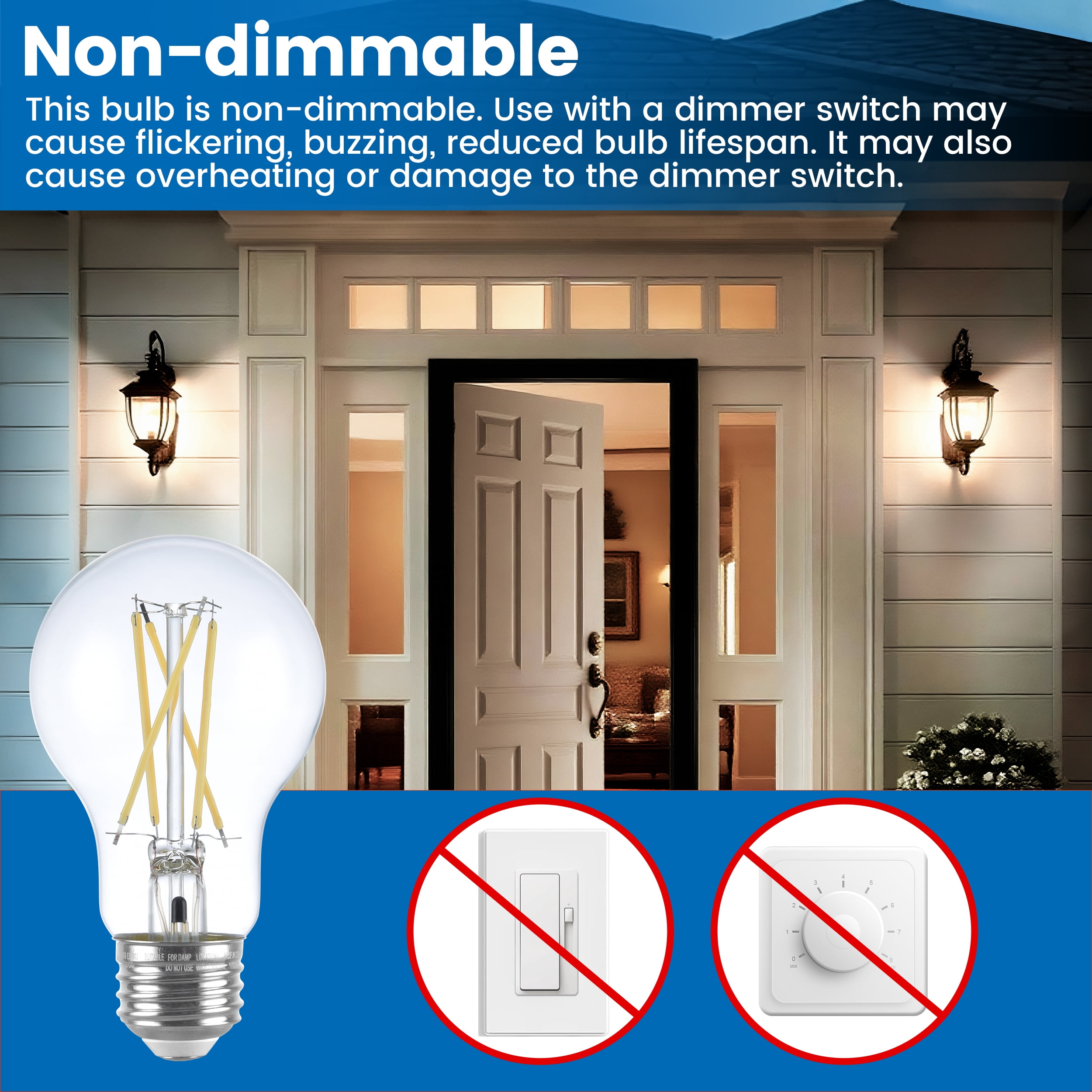 Great Value A19 Dusk to Dawn Auto on/off LED Light Bulb, 8.5-Watt (60W Equivalent) E26 Base (2 Pack)