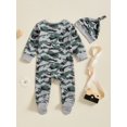 thumbnail image 6 of Cjfdfy Newborn Baby Boy Footies Rompers Green Camouflage Long Sleeve Zip Up Footed Bodysuits With Hat Baby Announcement Outfit Infant Cute Coming Home Outfit 0-6M, 6 of 9