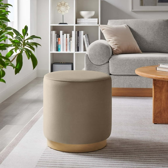 Modway Tilden 16" Round Performance Velvet Upholstered Ottoman in Taupe Natural