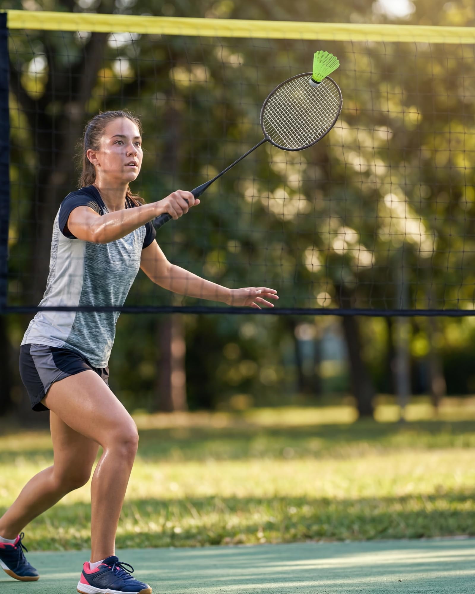 Portable Badminton Net 17FT, Height Adjustable Volleyball Net 3.5-5ft, Foldable Pickleball Net with Poles & Carry Bag, Easy Setup Nylon Set for Backyard, Indoor & Outdoor Games