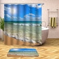 thumbnail image 4 of 4Pcs Nautical Ocean Shower Curtain Sets Sea Wooden Bathroom Set Decor with Non-Slip Rugs Bath U-Shaped Mat Toilet Lid Cover Starfish Lighthouse Bathroom Curtain Shower Set with 12 Hooks, 4 of 7