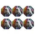 thumbnail image 2 of Fuzoiu Colorful Haired White Horse Print Leather Coasters Set,Drink Coasters Set of 6,for Tabletop Protection, Durable PVC Coasters,Home Décor and Housewarming Gift,Octagon, 2 of 7