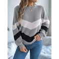 thumbnail image 3 of Womens Sweater Pullover Casual Long Sleeve Crewneck Color Block Pullover Knit Sweater for Women Grey M, 3 of 8