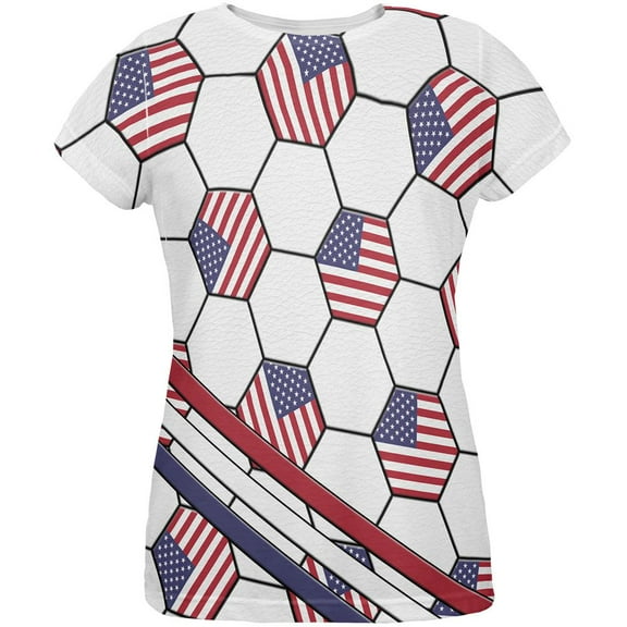 4th of July USA World Cup Soccer Ball All Over Womens T Shirt Multi SM