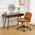 thumbnail image 4 of Silla de Oficina con Patas Cruzadas, Silla sin Brazos con Ruedas, Silla Giratoria para Tocador, Asiento Amplio Ajustable, Color Marrón, 4 of 7