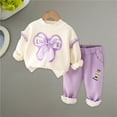 thumbnail image 6 of Lovskoo 6M-3T Toddler Infant Baby Boy Girl Fall Winter Outfit Cute Bow Sherpa Fleece Sweater Pullover Tops Solid Pants Warm Clothes Set Purple, 6 of 6