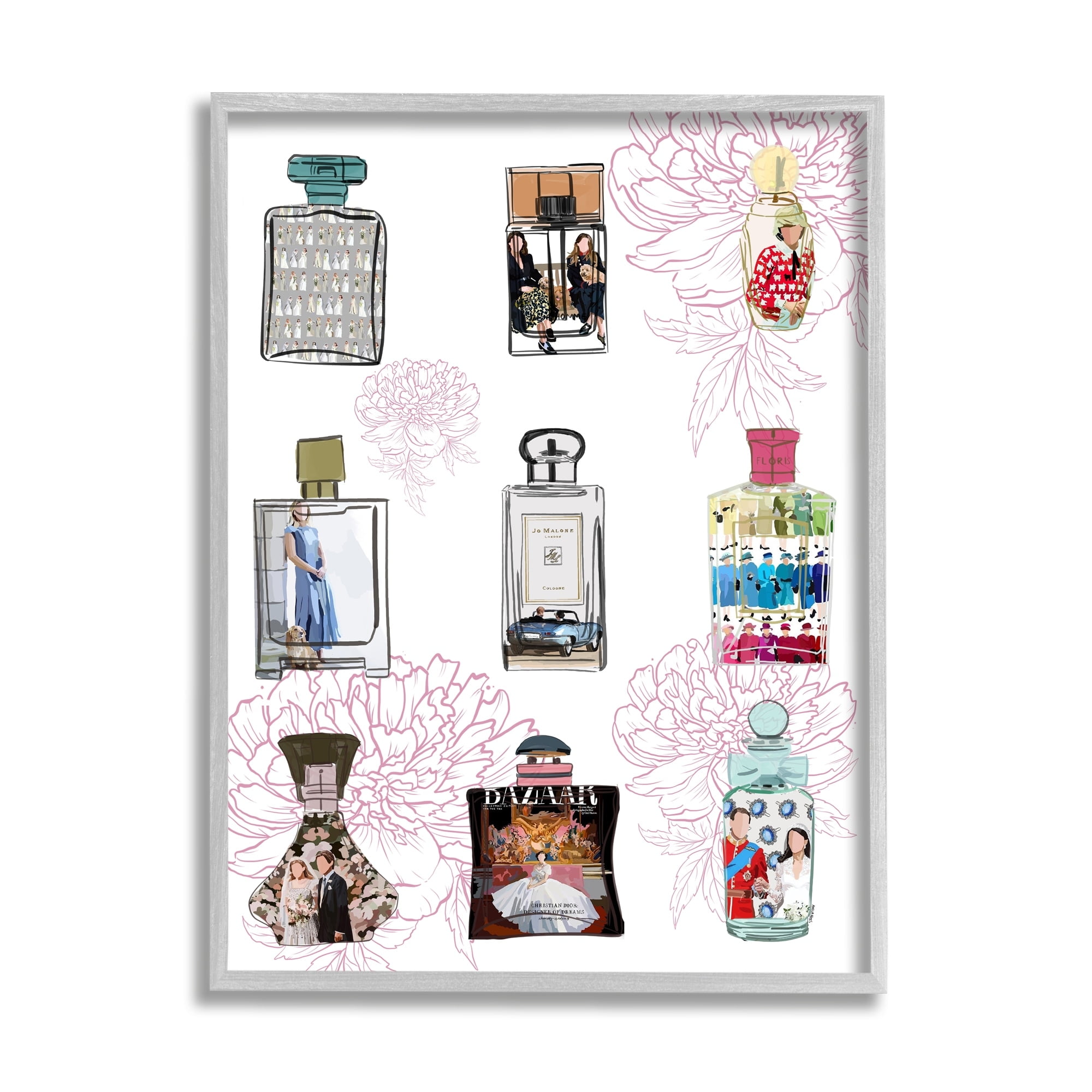Stupell Industries Polished Perfume Stylish Luxury Fashion Flower Pattern Graphic Art Gray Framed Art Print Wall Art, Design by Amelia Noyes