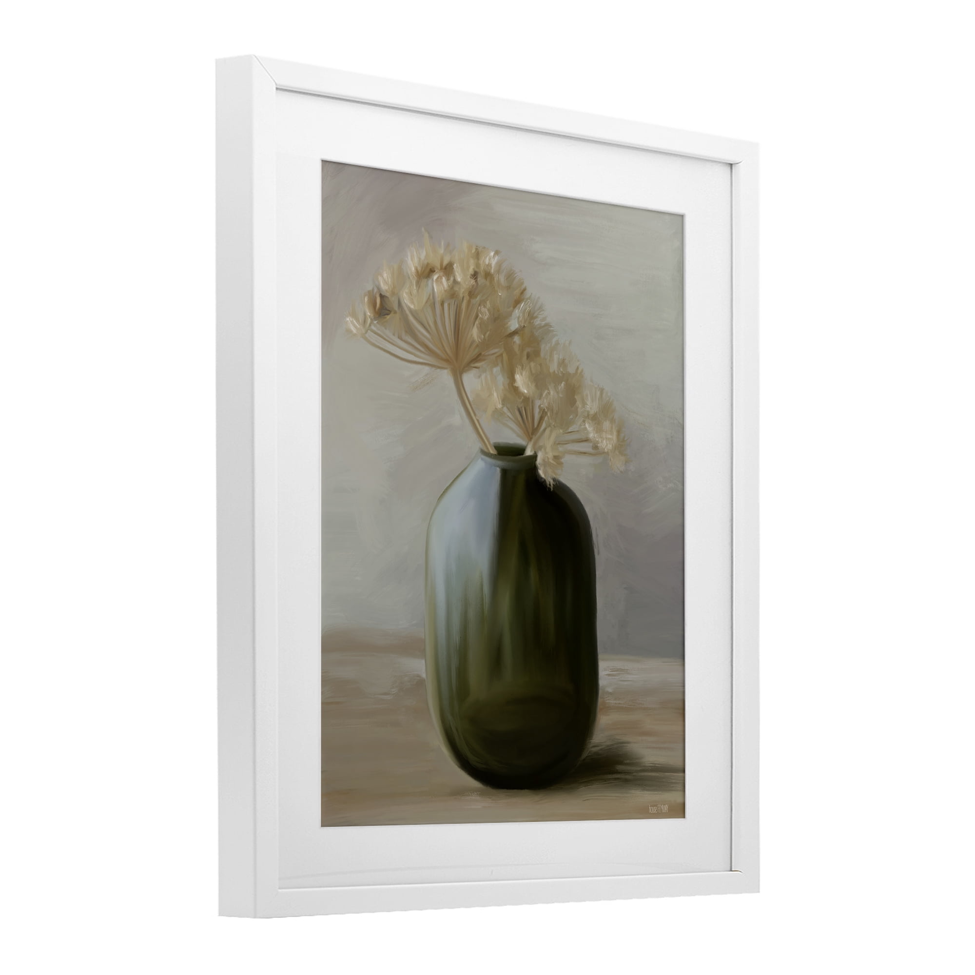 Stupell Industries Dried Blooms in Green Vase White Framed Print Under Glass, design by House Fenway