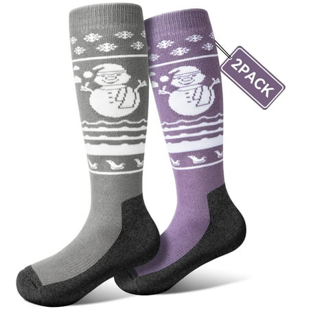 

Pecube Kids Ski Socks 2 pairs Thermal Thick OTC Snow Socks for Boys Girls Toddler Skiing Snowboard Skating Winter Sports