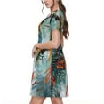 thumbnail image 2 of Picia Exotic Birds Forest Pattern Women's Short Sleeve Summer Dress Pleated Loose Swing Knee Length Short Sleeve Swing Dresses, 2 of 6