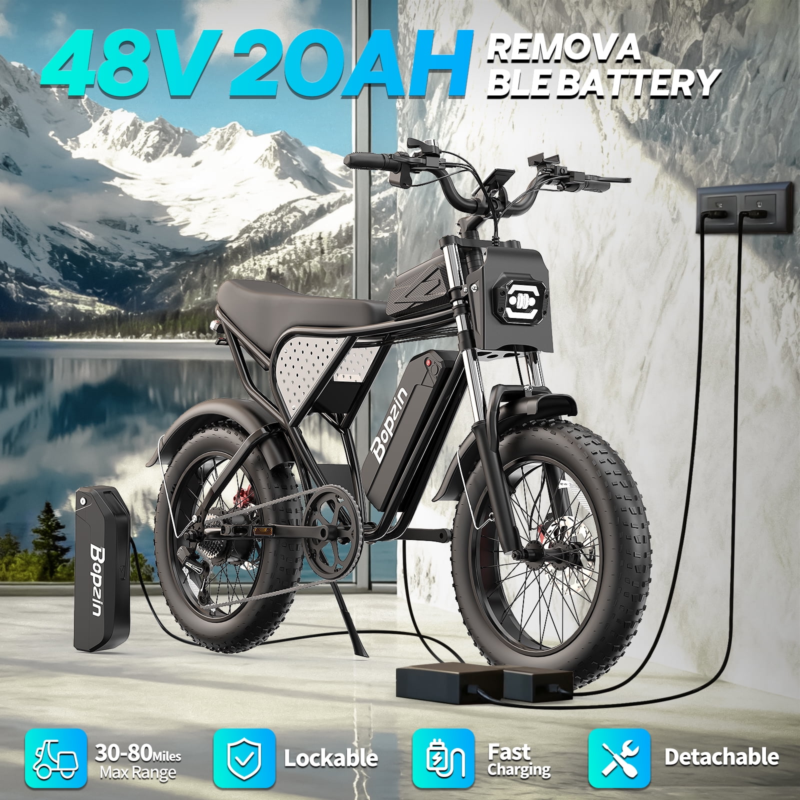 Peak 1500W Electric Bike for Adults,48V 20Ah,Max 80miles & 28mph Electric Bicycle, 20" Fat Tire Full Suspension Mountain Bike UL2849