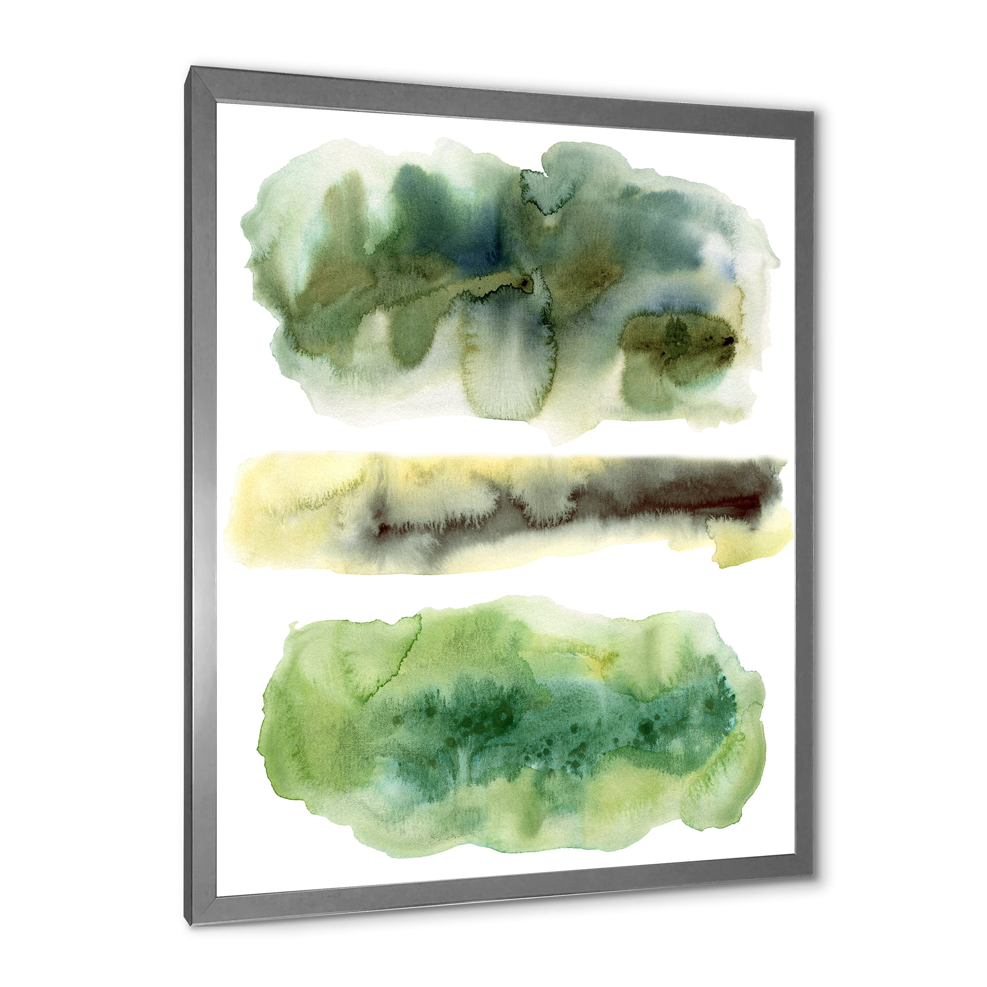Designart 'Golden Green Abstract Clouds III' Modern Framed Art Print