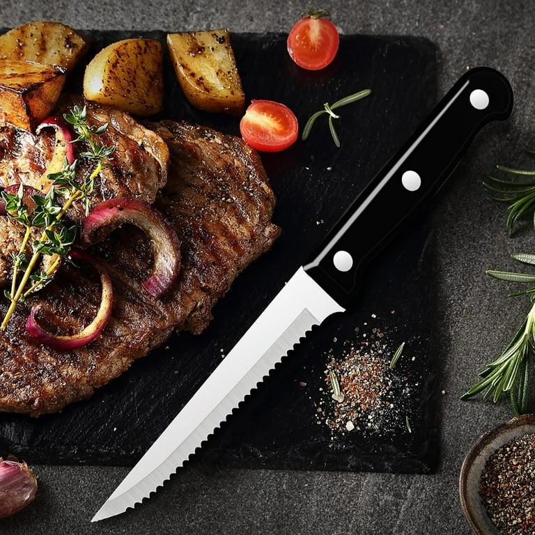 Steak Knives Set of 6 - Premium Stainless Steel, Dishwasher Safe - Polished  Shiny Blade & Handle, Straight Edge - Kitchen Table Knife Set 4.5 Inch