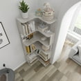 thumbnail image 4 of CQSXDA 6 Tier L-Shaped Corner Bookcase With Anti-Drop Panel In Wood Finish For Office And Home Display, Light Gray, 4 of 13