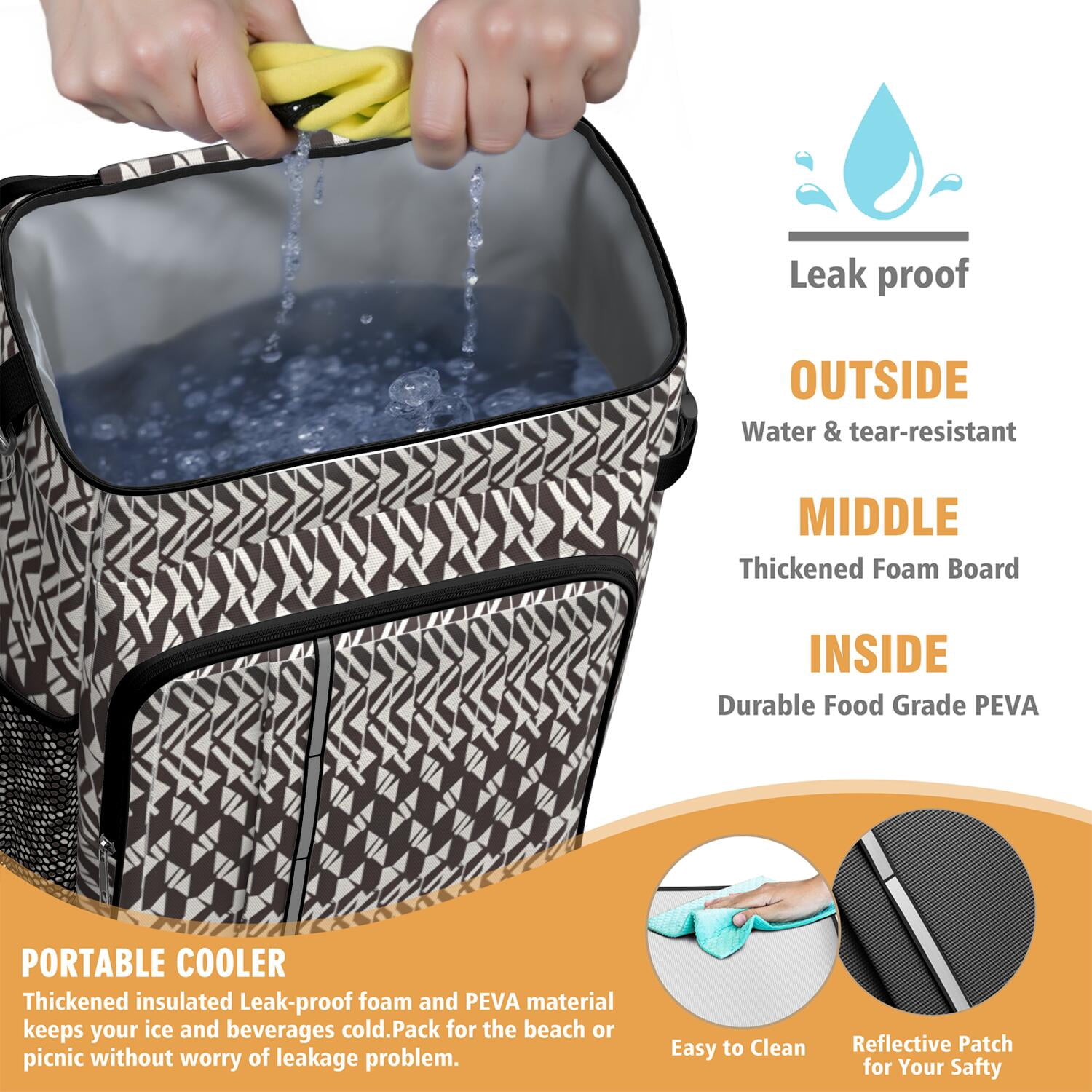 Travel Cooler Bag - Boho Bohemia Pioneer Flower Geometric Line Art Camping Beer Cooler Backpack with Bottle Opener- Waterproof Insulated Picnic Backpacks - Cooler Bag for Beach