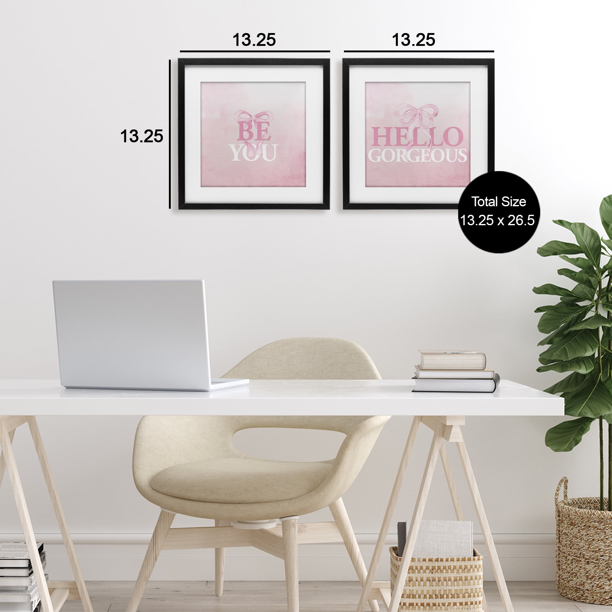 Pink Feminine Empowerments 2 Piece Black Framed Print Under Glass Set, design by Kim Allen