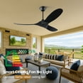 thumbnail image 6 of 52 inch Black Ceiling Fan No Light with Remote, 3 Wood Blades, Modern Low Profile Indoor Outdoor Ceiling Fans for Patios Bedroom, 6 of 10