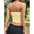 thumbnail image 2 of OYOANGLE Women's Eyelet Tube Top Ruched Strapless Slim Fit Crop Bandeau Tops Yellow XS, 2 of 6