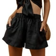 thumbnail image 2 of ZRBYWB Womens Shorts Women's Summer Shorts With Pleated Pockets A Line Elastic Tie High Waist New Shorts Relaxed Fit, 2 of 7