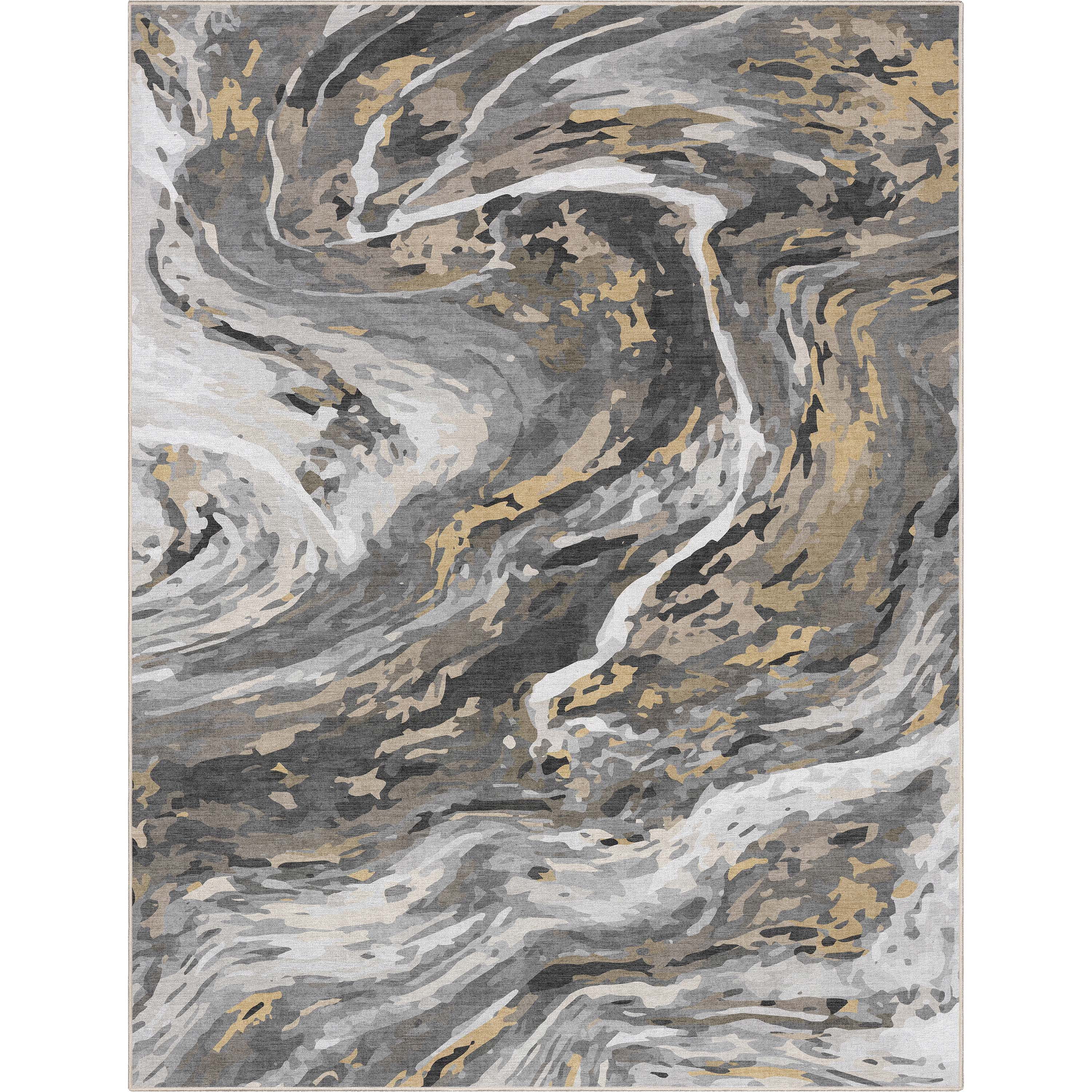 Well Woven Abstract Dunes Modern Retro Marble Flat-Weave Gray Gold 5'3" x 7'3" Area Rug