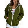 thumbnail image 2 of Hurxie Women's Zip Up Y2K Hoodies Casual Long Sleeve Sweatshirts Fall Winter Track Jackets with Pockets Army Green,2XL, 2 of 7