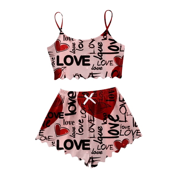Wovix Women Valentines Pajama Sets Cami Pajama Sets 2 Piece Cute Print Pj Soft Tank Top Elastic Waist Sleeveless Low Crew Neck Daily Loungewear Sets
