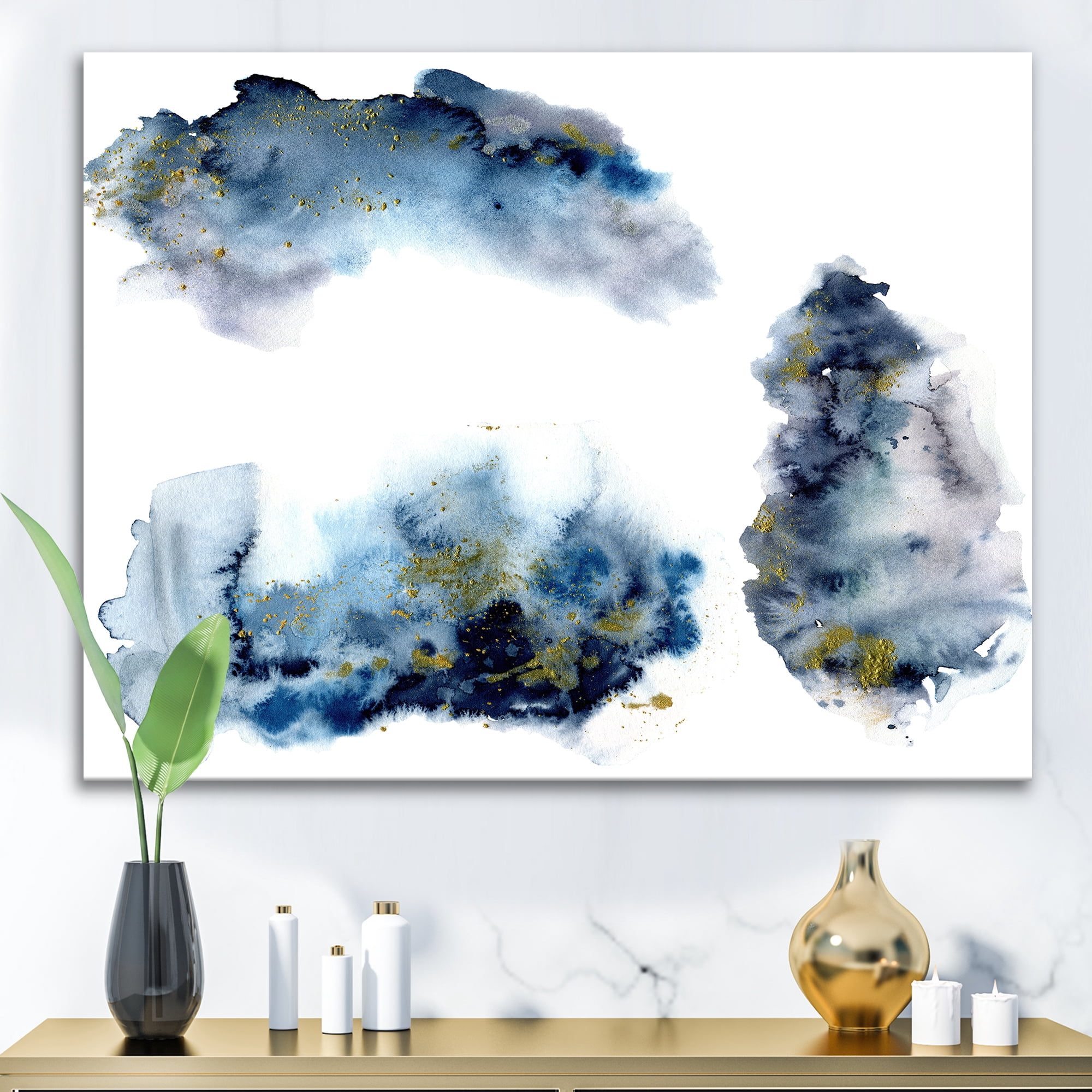 Designart ' Gray and Blue Clouds With Golden Glitter ' Modern Canvas Wall Art Print