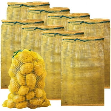10Pcs Large Mesh Produce Bags Reusable Produce Storage Bags with Drawstring Breathable Vegetable Net Bags Plastic Yellow Onion Storage Mesh Bags