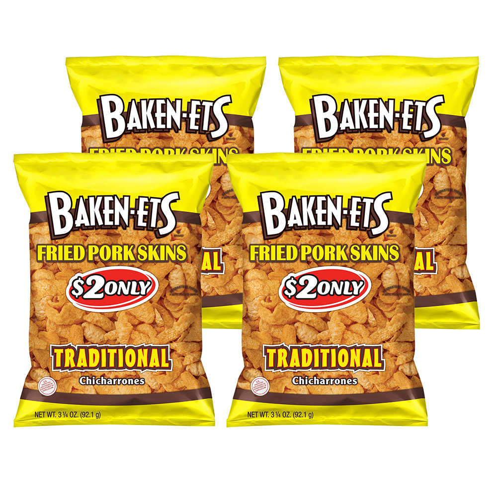 (4 Pack) Fried Pork Skins, Traditional, 3.25 oz. Bag