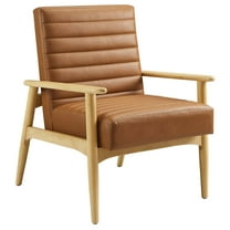 Accent Chair, Natural Brown, Faux Leather, Wood, Living Room Lounge Cafe Lobby Hospitality Restaurant, Modern Contemporary, HB37047