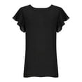thumbnail image 4 of QELUSQELUS Women T-Shirt Ruffle Short Sleeve Round Neck Back Tie Solid Leisure Top, 4 of 5