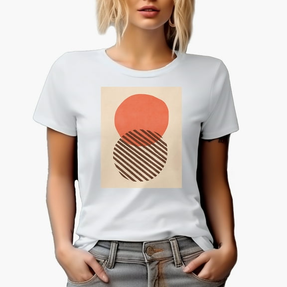 Aesthetic Minimalism Boho Two Circles Art Merch Gift, White T-Shirt, Small