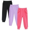 thumbnail image 4 of HILEELANG Toddler Girls' Jogger Pants 3-Pack Pull on Cotton French Terry Solid Grey Navy pink Ruffle Pocket SweatPants 4Y, 4 of 8