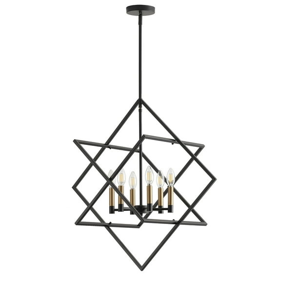 Aiwen 6-Light Modern Cage Chandelier Matte Black Minimalist Pendant Light Industrial Light Fixture