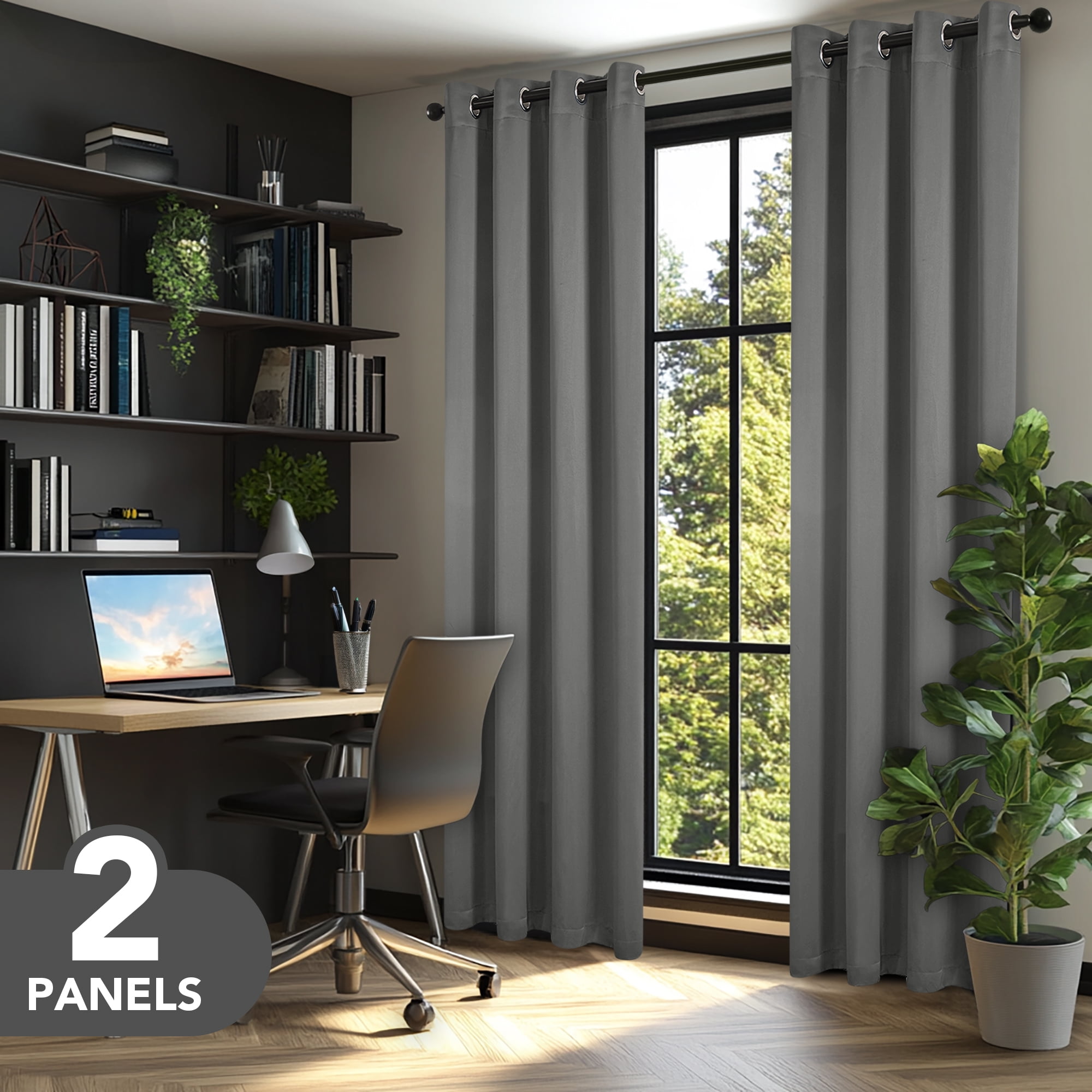 Deconovo Total Blackout Curtains for Living Room, Thermal Insulated, 2 Panels, 52"x72", Dark Gray