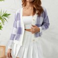 thumbnail image 2 of KOMOO Women Plaid Cropped Sweater Long Sleeve V-Neck Button Down Cardigan Knitwear Knitted Top Shirt, 2 of 7