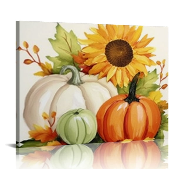 PRATYUS Pumpkin Sunflower and Gourd Fall Farm Harvest, Canvas Wall Art, White 20x16in