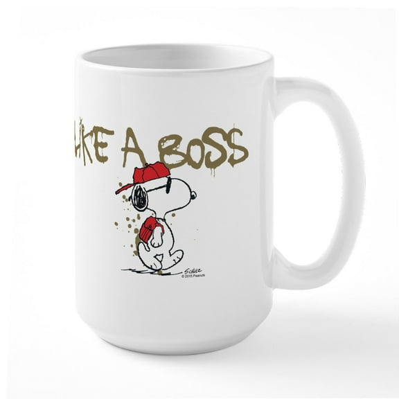 CafePress - Peanuts Snoopy Like A Boss Large Mug - 15 oz Ceramic Large White Novelty Mug