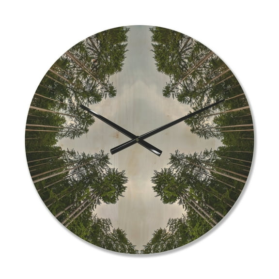 Designart 'Circle Composition of Coniferous Forest Trees ' Modern Wood Wall Clock