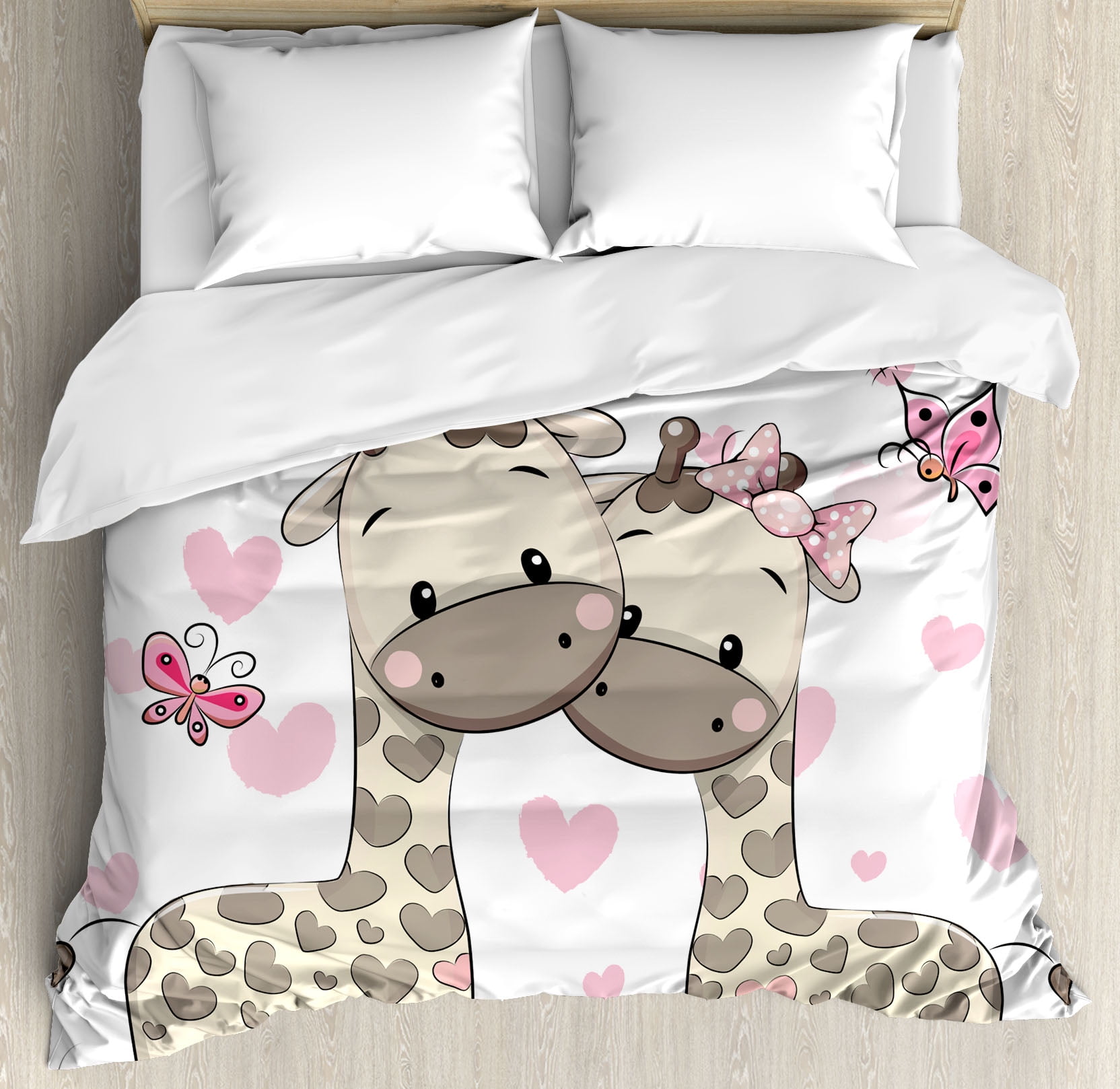 Kids Duvet Cover Set Cute Giraffes Baby In Pure Love With Kids Duvet Cover Set Cute Giraffes Baby In Pure Love With Erflies And Hearts Bows Art Print Decorative Bedding Pillow Shams Pink White