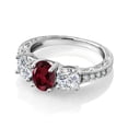thumbnail image 3 of Gem Stone King 10K White Gold Red Rhodolite Garnet and Lab Grown Diamond Engagement Ring for Women | 2.02 Cttw | Oval 7X5MM | Gemstone January Birthstone | Size 7, 3 of 5