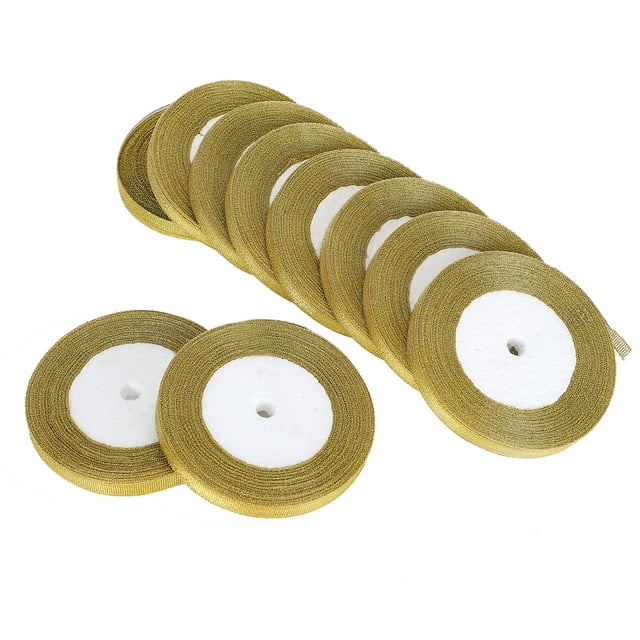 10 Uds 25 yardas/rollo de cinta dorada DIY Bowknot artesanía Navidad boda pastel vendaje 1CM