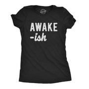 Womens Awake-Ish Tshirt Funny Sleepy Lazy Novelty Graphic Tee (Heather Black) - L Womens Graphic Tees