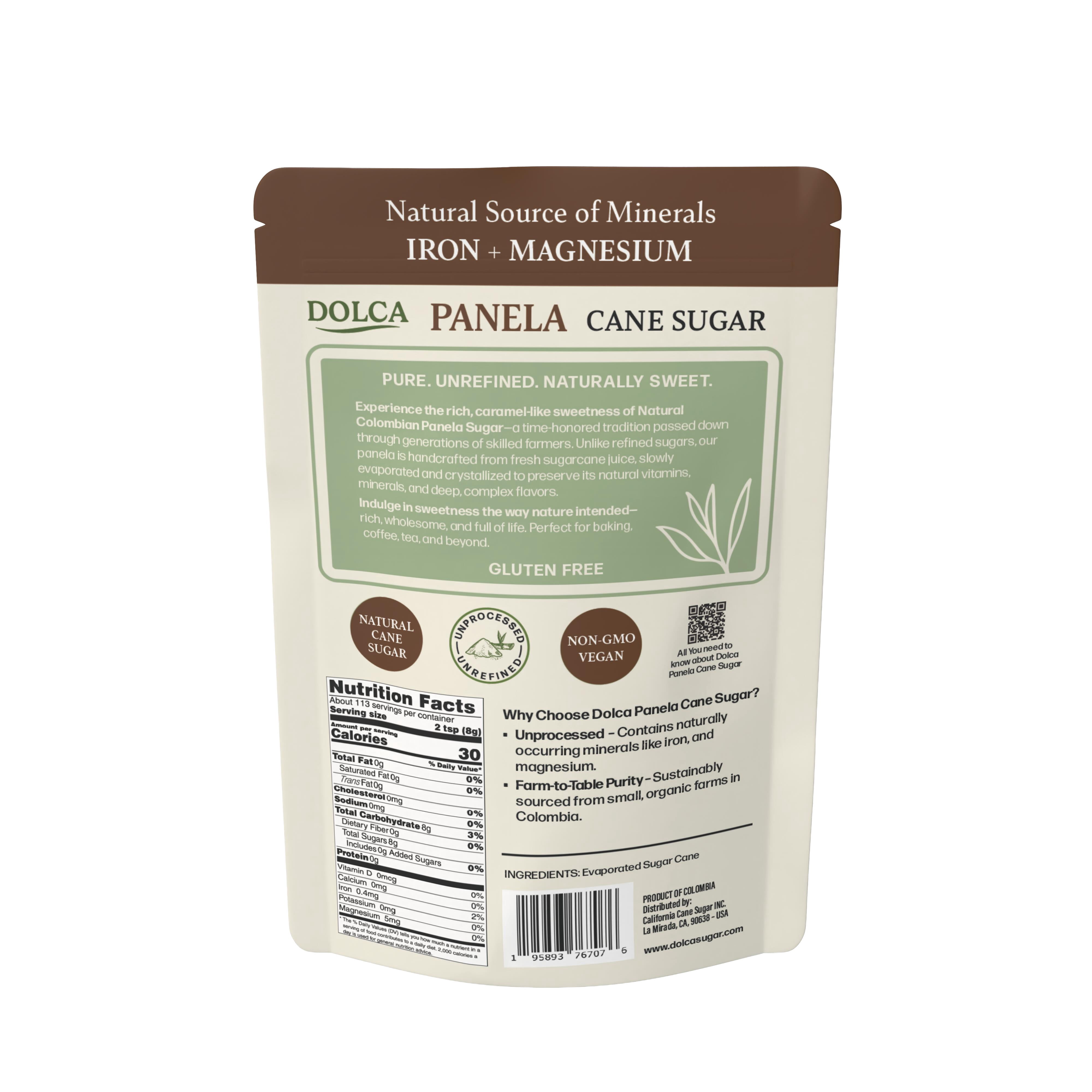 Dolca Panela Sugar – Natural Unrefined Evaporated Cane Juice – Granulated Cane Sugar - Rich Caramel Flavor – Brown Sugar 1:1 Alternative for Coffee, Tea & Baking