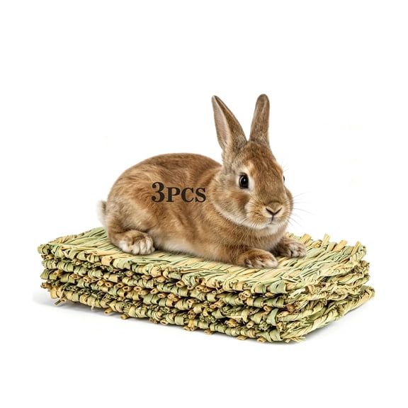 RYLZX 3Pack Grass Mat Woven Bed Mat for Small Animal Bunny Bedding Nest Chew Toy Bed Play Toy for Guinea Pig Parrot Rabbit Hamster Rat