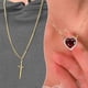 thumbnail image 4 of Heart and Sword Couples Necklace Gold Stainless Steel Pink Heart Zirconia Chain Trendy Matching Sword Through Heart Necklace Set Romantic Necklaces fo, 4 of 5