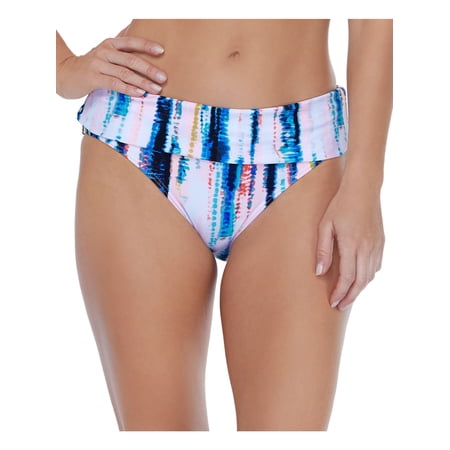 ISLAND ESCAPE Women's Navy Printed Stretch Foldover Waistband Full Coverage Tahiti Swimsuit Bottom 6
