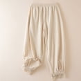 thumbnail image 4 of Women's High Waist Lace Patchwork Boho Pants Elastic Waist Loose Casual Cropped Harem Trousers, 4 of 6