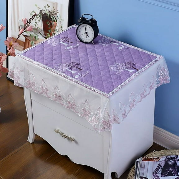 ERDOUY bedside table cover, tea table cover, multi-purpose cloth, small tablecloth, lace edge dust cover 50 * 45cm (purple)